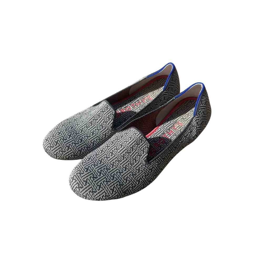 Rothy's The Loafer Retired Charcoal Grey Grid Slip On Ballet Flats Shoes